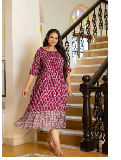 Beautiful Magenta Cotton Printed Kurti Gown