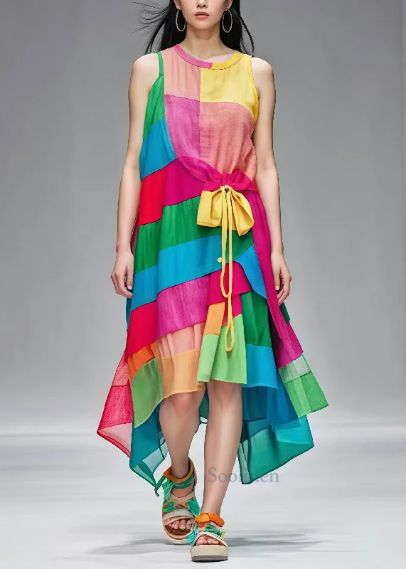 Boutique Rainbow Asymmetrical Patchwork Cotton Dress Summer