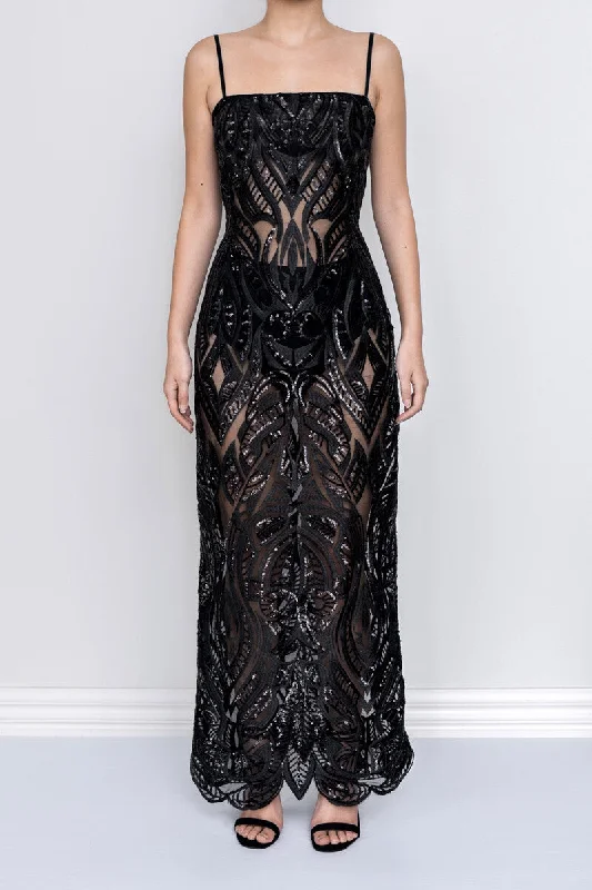 Charmaine Dress in Onyx Black Sequins