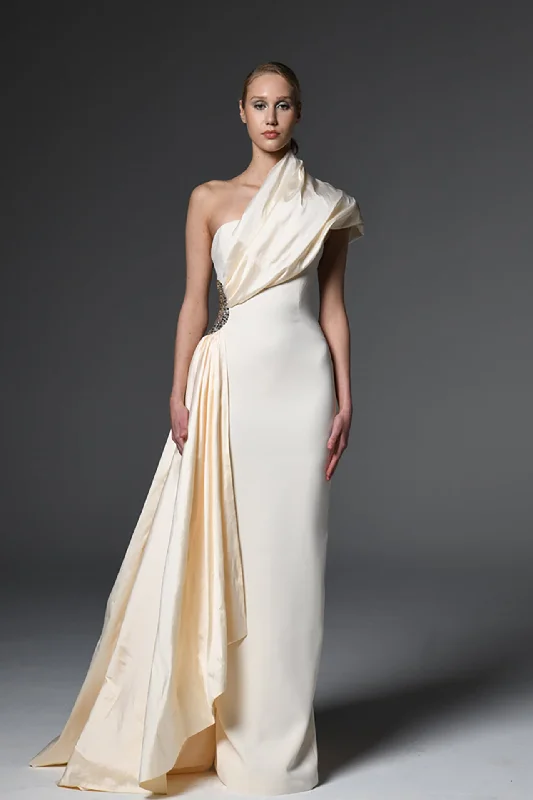 Crepe and taffeta asymmetric dress