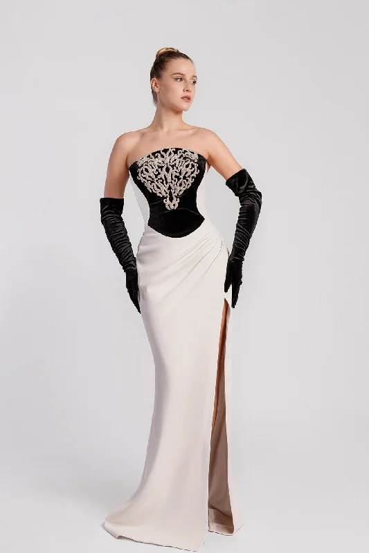 Crepe and velvet mermaid gown