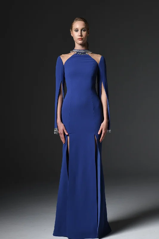 Crepe gown with crystal embellishments