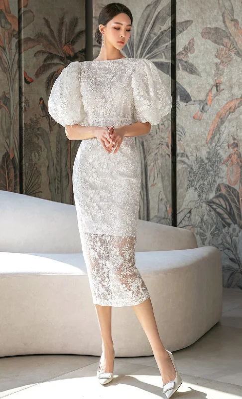 Elegant Puff Sleeved Lace Dress CODE: READY1225