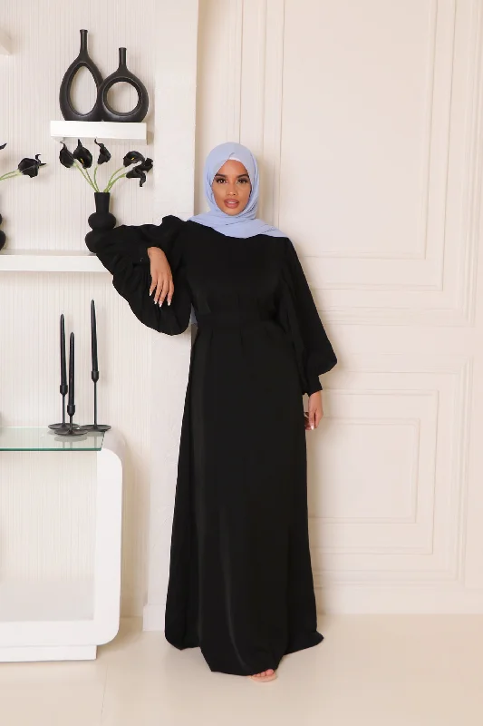 Elisa Soft Balloon Sleeve Dress- Black