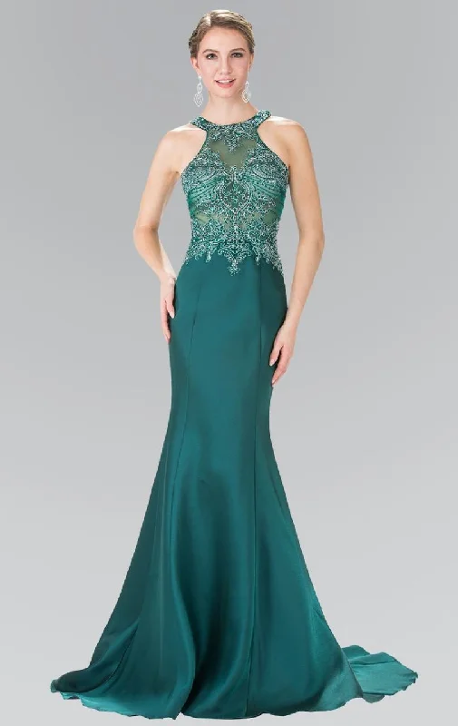 Elizabeth K - GL2325 Embellished High Neck Jersey Trumpet Dress