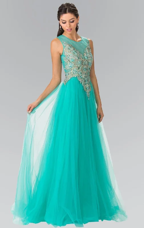 Elizabeth K - GL2317 Embellished Scoop Neck Tulle A-Line Dress