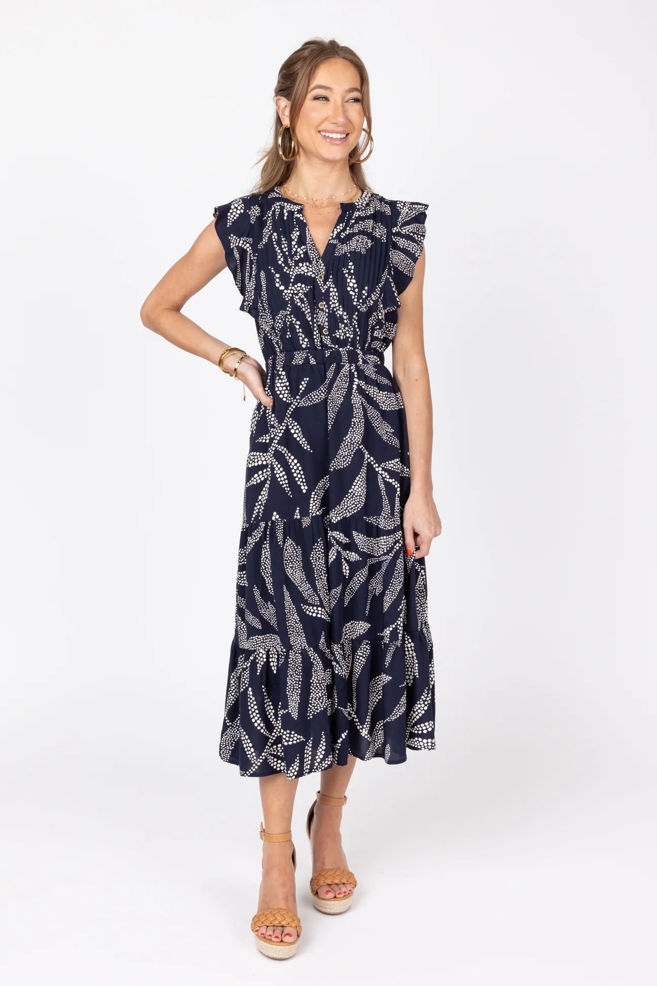 Flutter Sleeve Dotted Print Dress