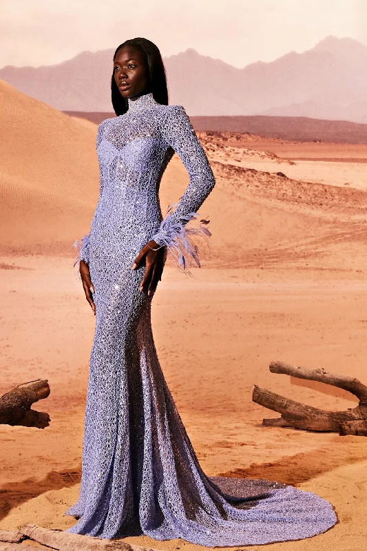 Fully sequined high collar sleek dress