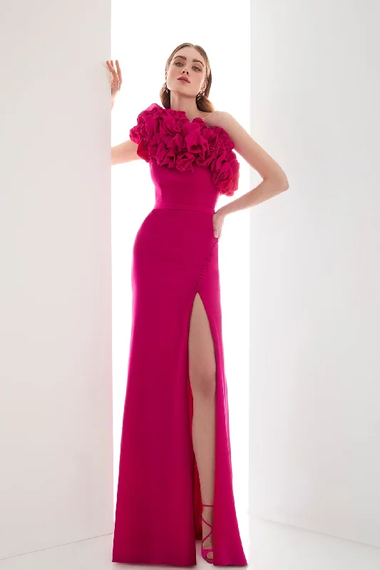 High slit crepe dress with flowers