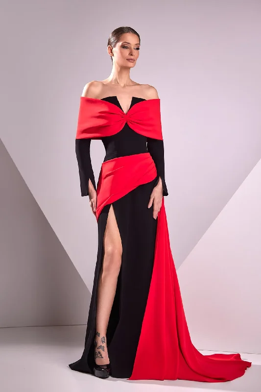 High slit crepe marrocain gown