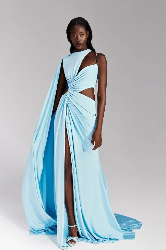 Jersey draped dress with cut-outs