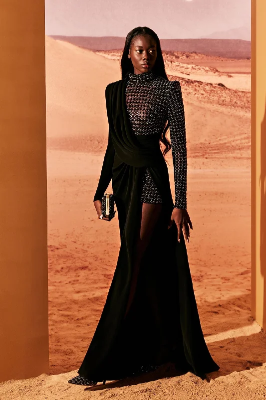 Jersey dress with sequined bodice and shorts