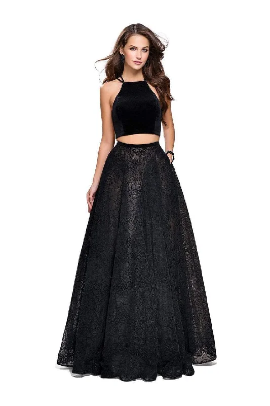La Femme - 25592 Velvet Halter Strappy Two Piece Ballgown