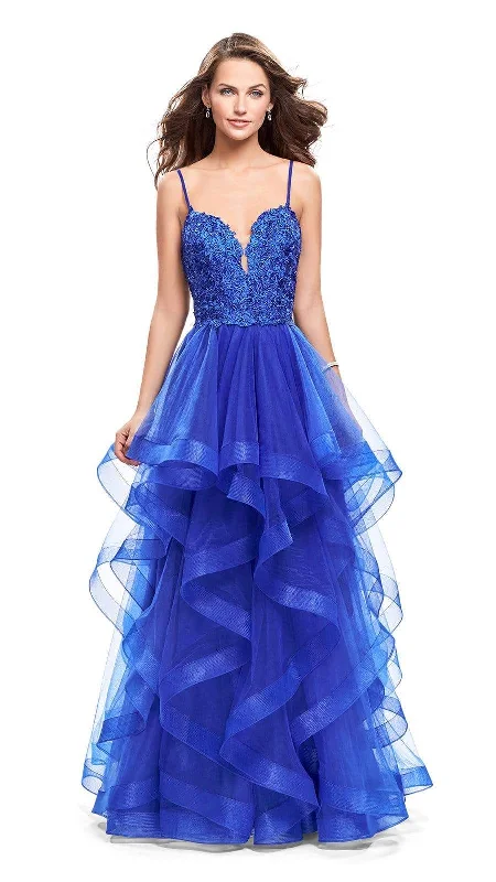 La Femme - 25857 Beaded Lace Deep Sweetheart A-line Dress