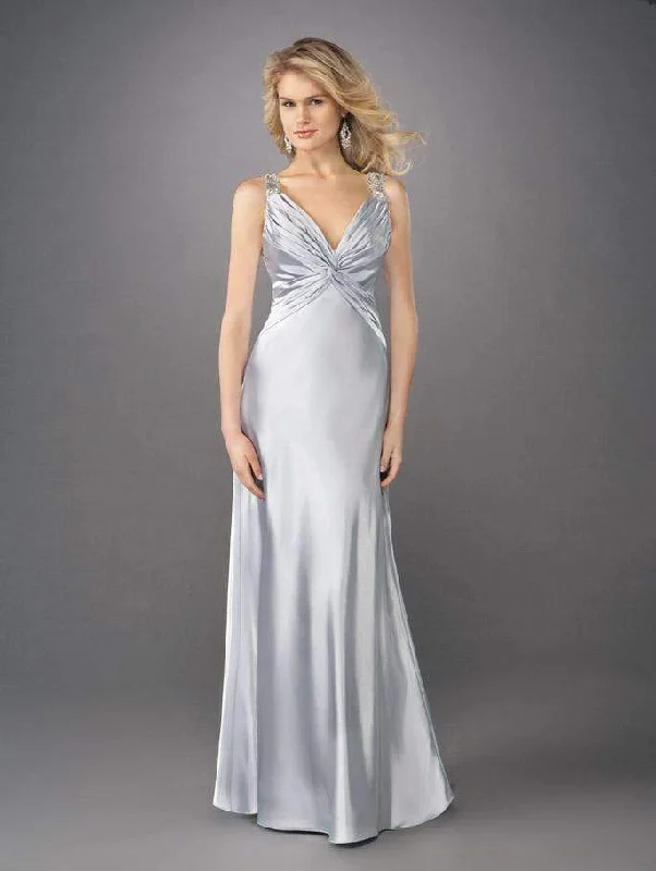 La Femme - 12396 Ruched V-neck Long A-line Dress