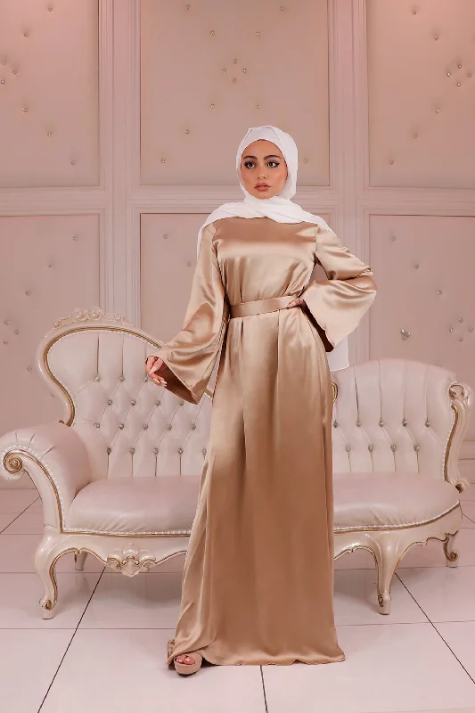 LaMeera Wide Sleeve Satin Dress - Champagne