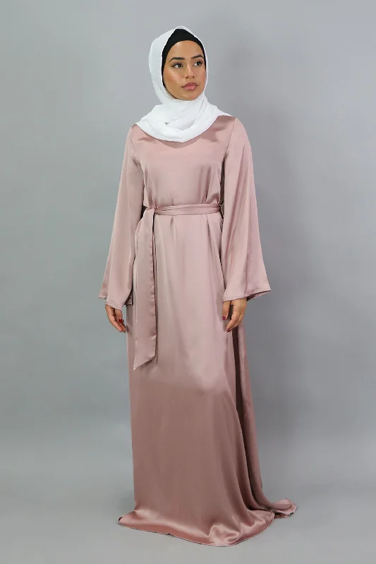 LaMeera Wide Sleeve Satin Dress - Rose Pink