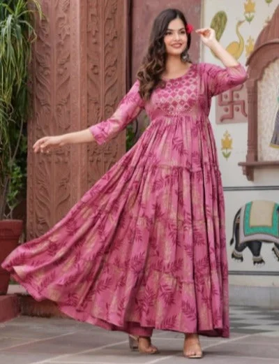 Mauve Pink Summer Wear Long Anarkali Gown 1Pc