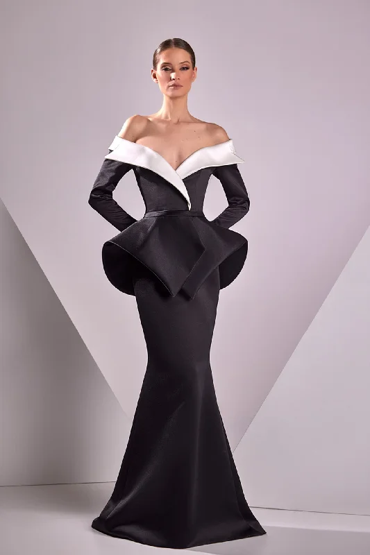 Mermaid satin dress with ruffles