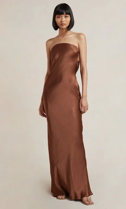 Moon Dance Strapless Dress in Chocolate Brown