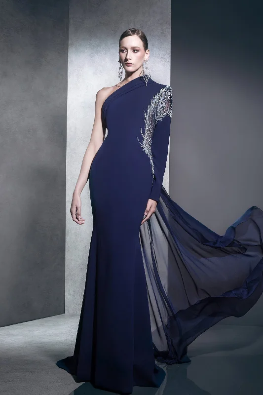 One sleeve crepe beaded dress