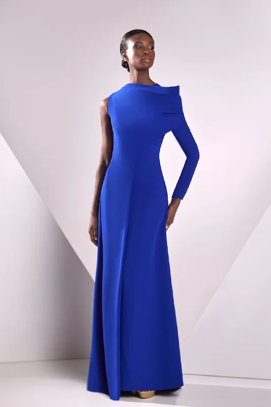 One sleeve crepe cady dress