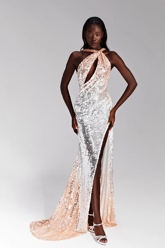 Peach and shimmery fully sequined dress