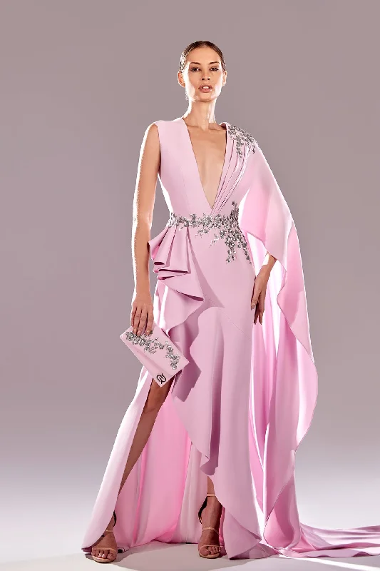 Plunging neckline asymmetrical dress