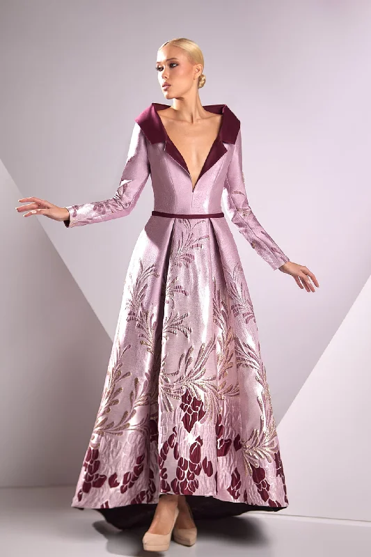 Plunging neckline jacquard dress
