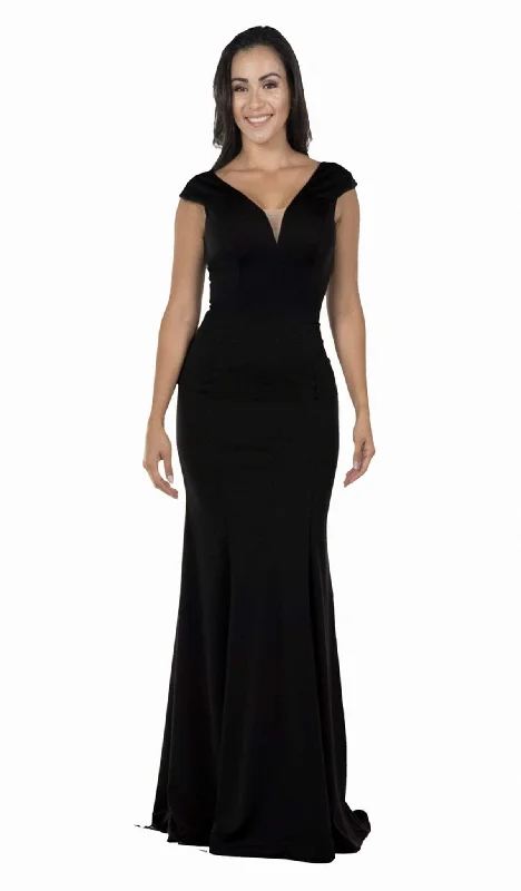 Poly USA - 8290 Cap Sleeve Deep V-Neck Sheath Gown