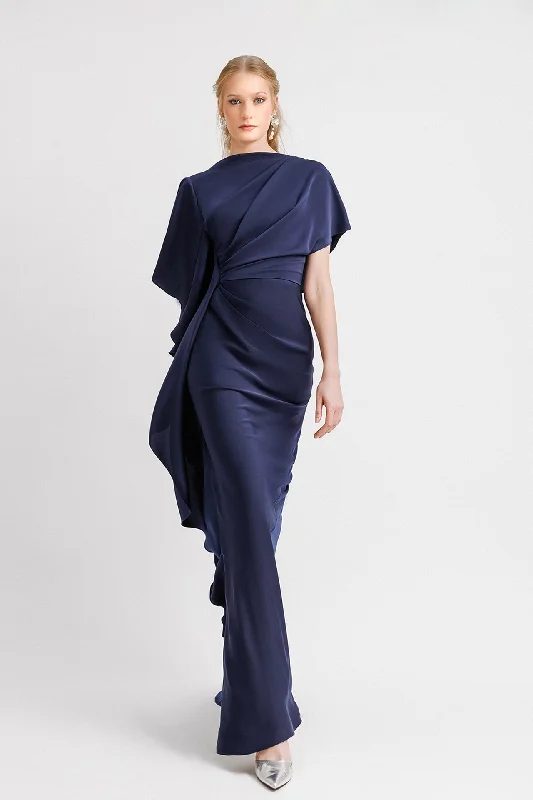Ruffled sleeve asymmetrical dress