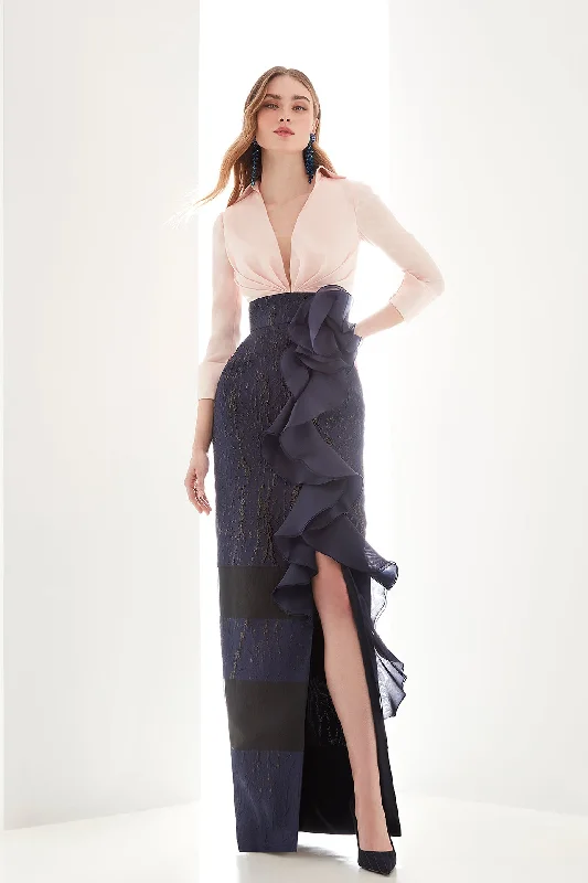 Satin bodice brocade dress