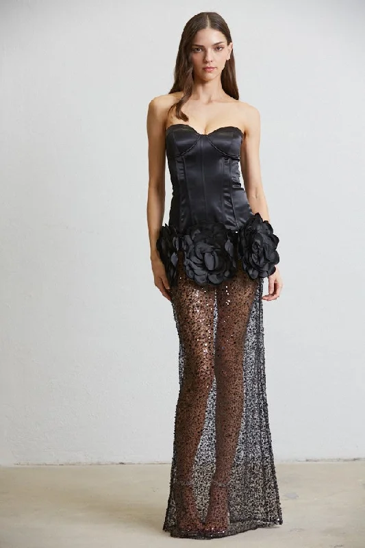 Satin Corset Dress with Oversized Flower Trim