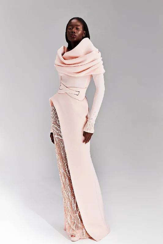 Scuba dress interrupted with an embroidered skirt