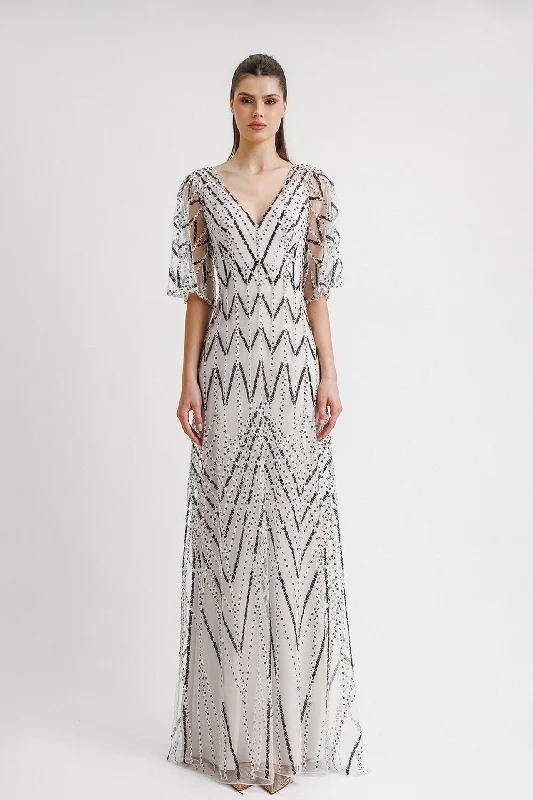 Sheer sleeves sequined gown