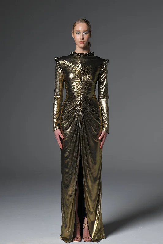 Shimmery jersey dress with crystal embellishments