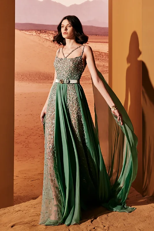 Squared neckline fully beaded gown
