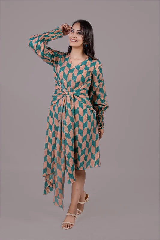 Adaara Teal Green And Peach Pink Cotton Dress