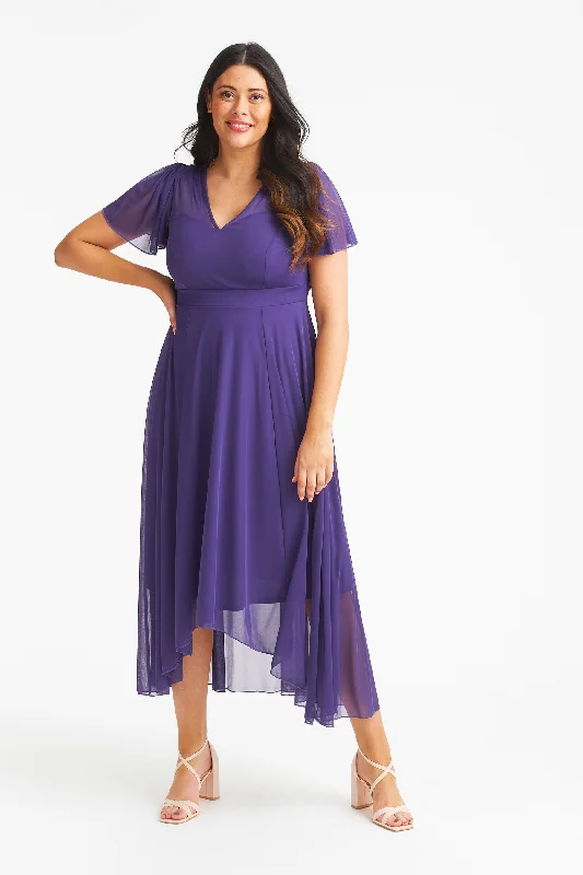 Tilly Purple Angel Sleeve Sweetheart Dress