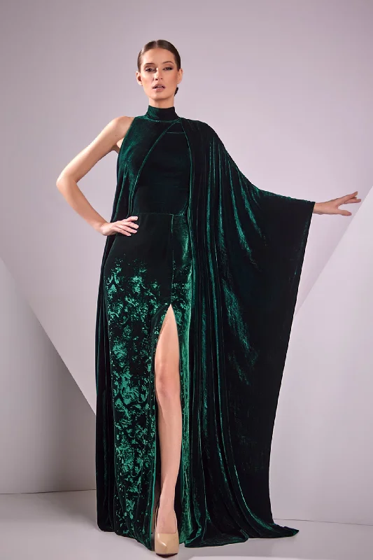 Velvet devore high slit gown