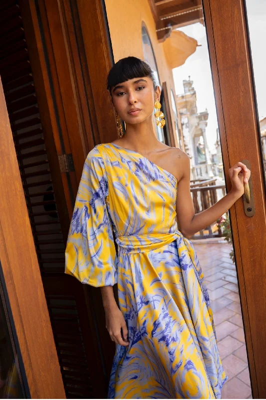VT Jacira Dress in Blue/ Yellow